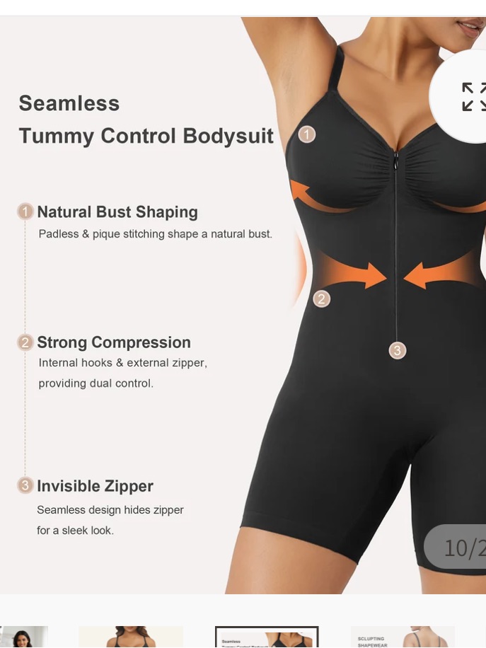 Shaperx Zip Up Front Slimming Fullbody Shapewear Nwt L/Xl — image 3 of 5
